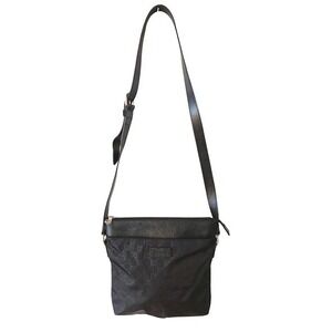 Gucci GG Monogram Nylon Leather Trim Crossbody Bag Black